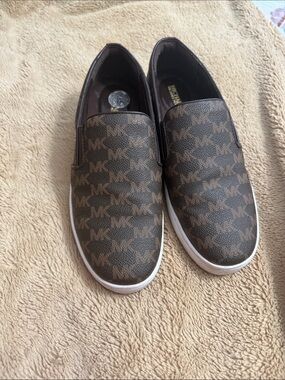 Michael Kors Brown Monogram Slip-On Loafers